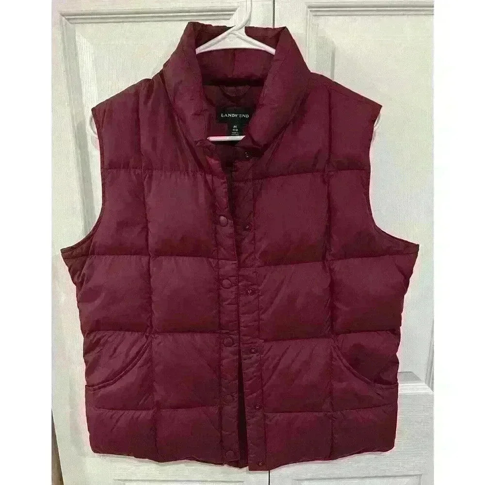 Lands End Puffer Vest Sz Medium Goosedown Insulated Crimson